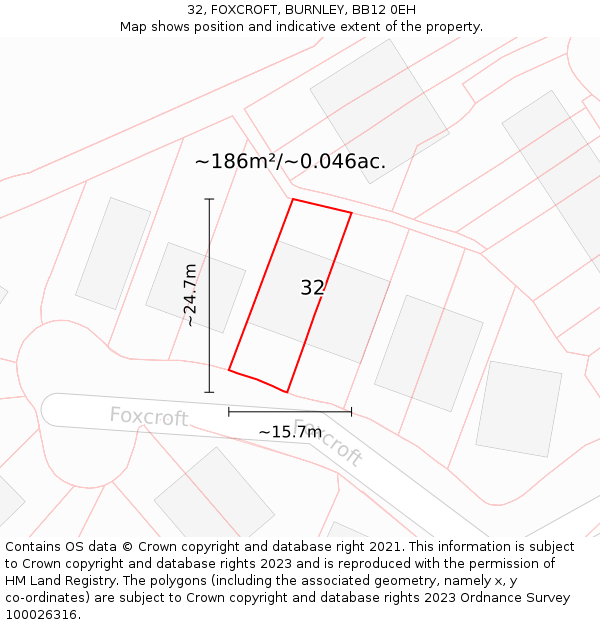 32, FOXCROFT, BURNLEY, BB12 0EH: Plot and title map