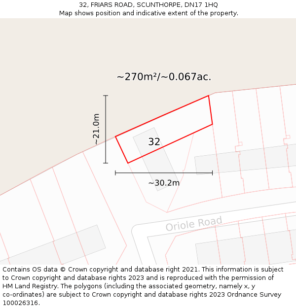 32, FRIARS ROAD, SCUNTHORPE, DN17 1HQ: Plot and title map