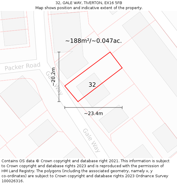 32, GALE WAY, TIVERTON, EX16 5FB: Plot and title map