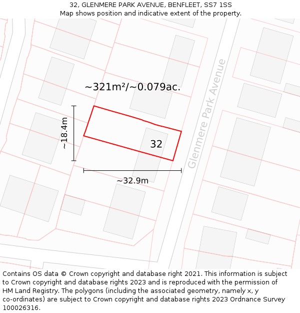 32, GLENMERE PARK AVENUE, BENFLEET, SS7 1SS: Plot and title map