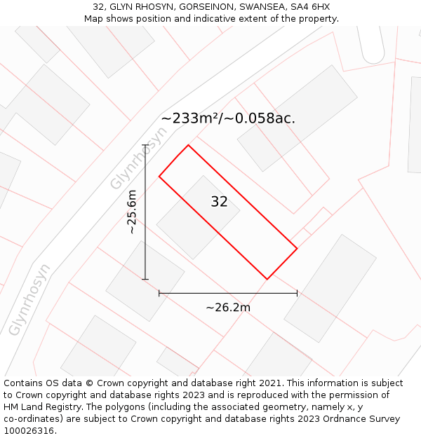 32, GLYN RHOSYN, GORSEINON, SWANSEA, SA4 6HX: Plot and title map