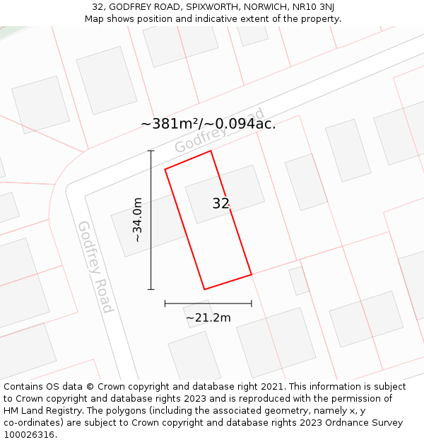 32, GODFREY ROAD, SPIXWORTH, NORWICH, NR10 3NJ: Plot and title map