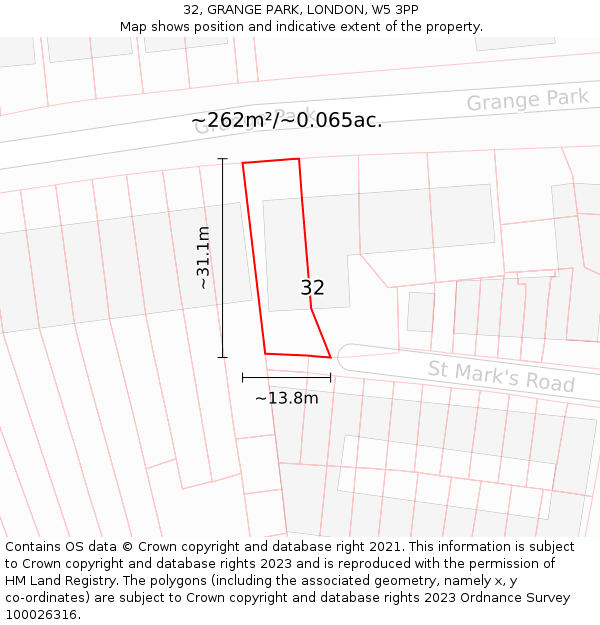 32, GRANGE PARK, LONDON, W5 3PP: Plot and title map