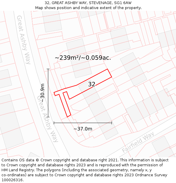 32, GREAT ASHBY WAY, STEVENAGE, SG1 6AW: Plot and title map