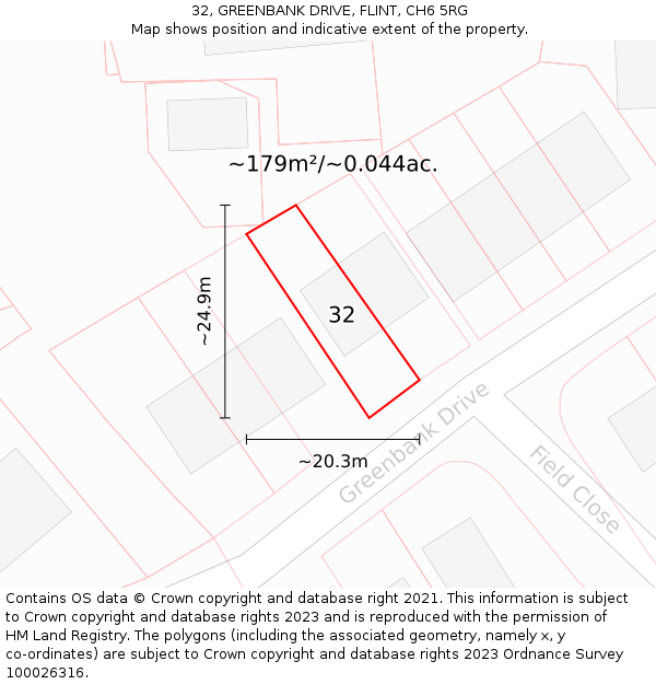 32, GREENBANK DRIVE, FLINT, CH6 5RG: Plot and title map