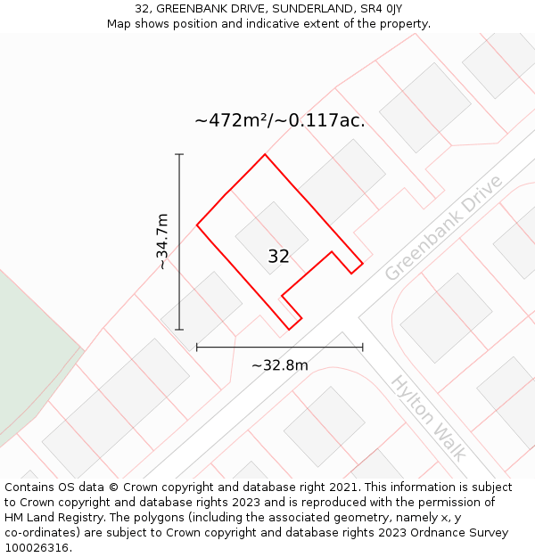 32, GREENBANK DRIVE, SUNDERLAND, SR4 0JY: Plot and title map