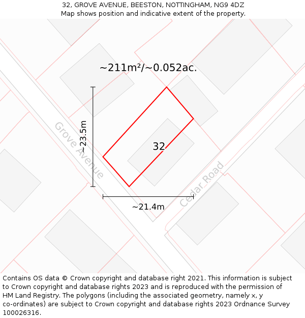 32, GROVE AVENUE, BEESTON, NOTTINGHAM, NG9 4DZ: Plot and title map