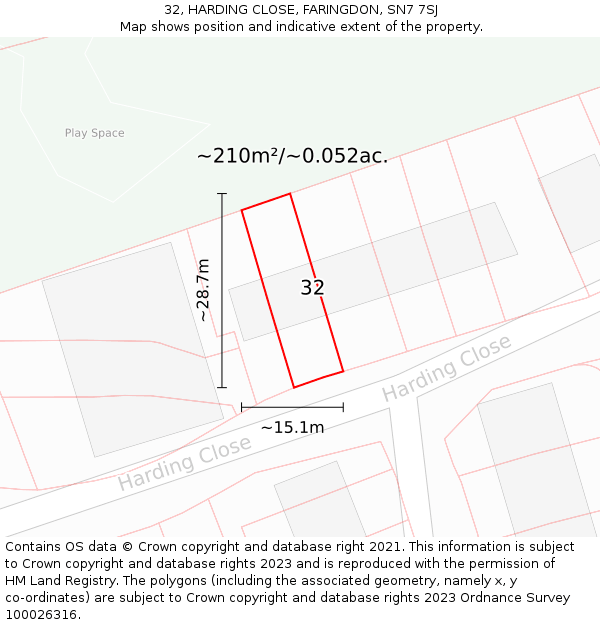 32, HARDING CLOSE, FARINGDON, SN7 7SJ: Plot and title map