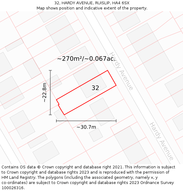 32, HARDY AVENUE, RUISLIP, HA4 6SX: Plot and title map