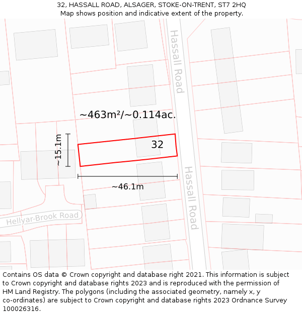 32, HASSALL ROAD, ALSAGER, STOKE-ON-TRENT, ST7 2HQ: Plot and title map