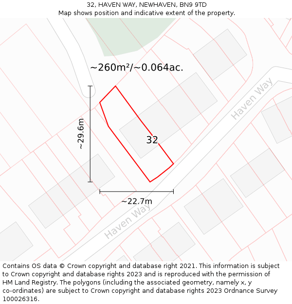 32, HAVEN WAY, NEWHAVEN, BN9 9TD: Plot and title map