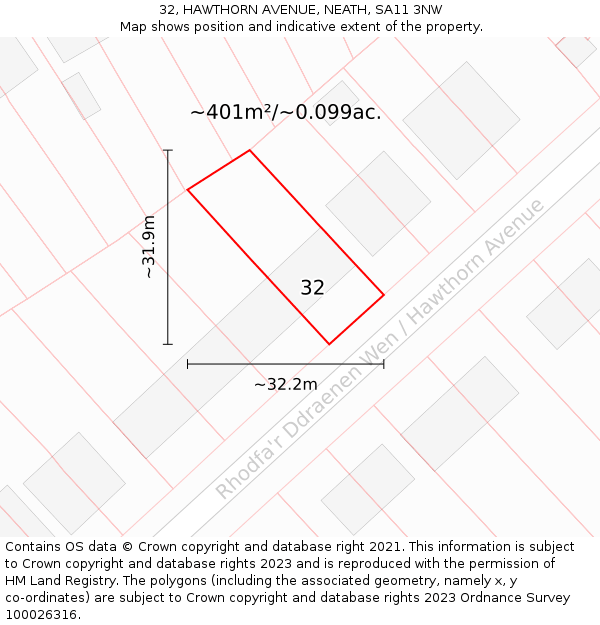 32, HAWTHORN AVENUE, NEATH, SA11 3NW: Plot and title map