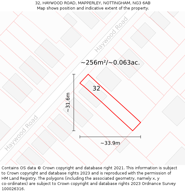 32, HAYWOOD ROAD, MAPPERLEY, NOTTINGHAM, NG3 6AB: Plot and title map