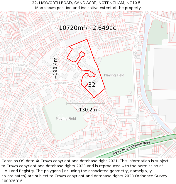 32, HAYWORTH ROAD, SANDIACRE, NOTTINGHAM, NG10 5LL: Plot and title map