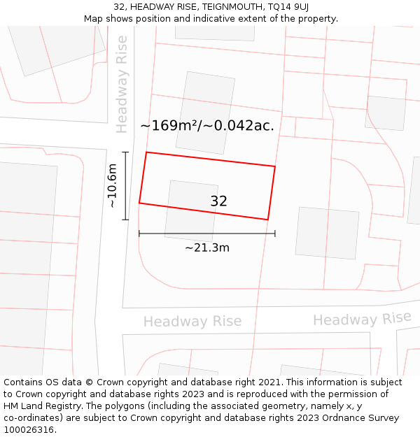 32, HEADWAY RISE, TEIGNMOUTH, TQ14 9UJ: Plot and title map