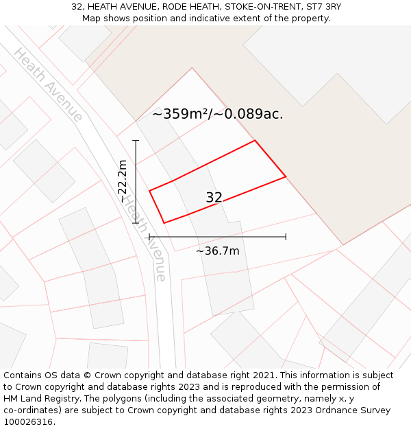 32, HEATH AVENUE, RODE HEATH, STOKE-ON-TRENT, ST7 3RY: Plot and title map