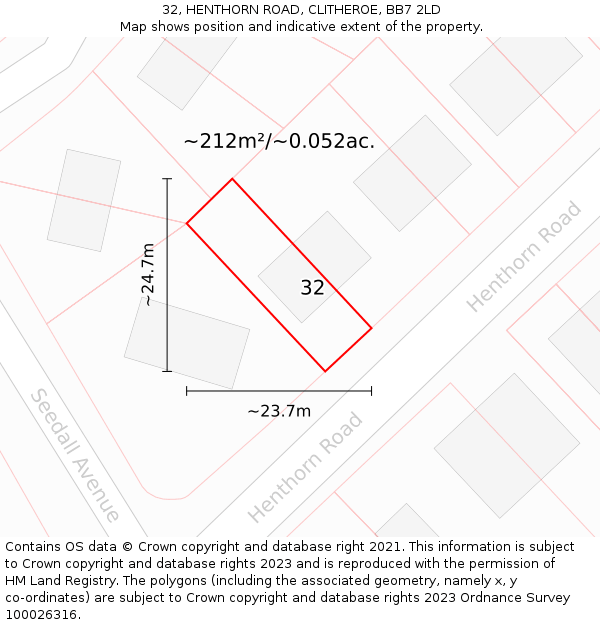 32, HENTHORN ROAD, CLITHEROE, BB7 2LD: Plot and title map