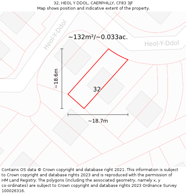 32, HEOL Y DDOL, CAERPHILLY, CF83 3JF: Plot and title map