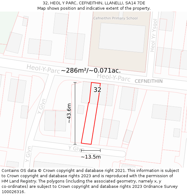 32, HEOL Y PARC, CEFNEITHIN, LLANELLI, SA14 7DE: Plot and title map