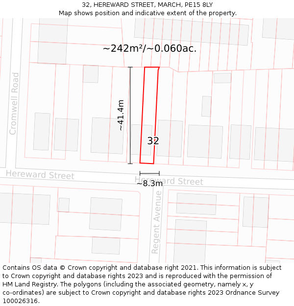 32, HEREWARD STREET, MARCH, PE15 8LY: Plot and title map