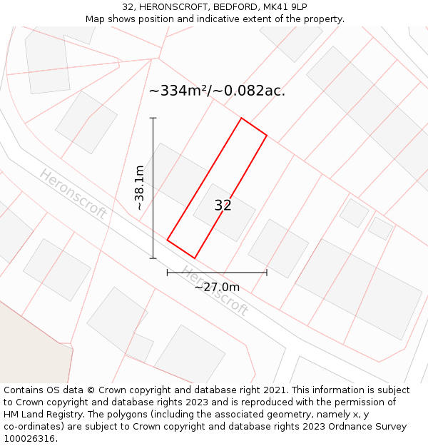 32, HERONSCROFT, BEDFORD, MK41 9LP: Plot and title map