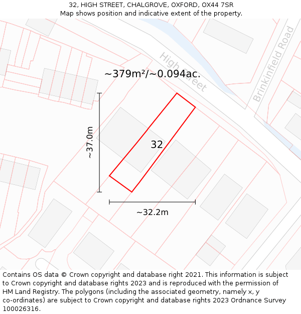 32, HIGH STREET, CHALGROVE, OXFORD, OX44 7SR: Plot and title map