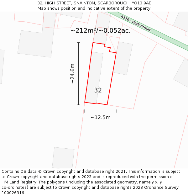 32, HIGH STREET, SNAINTON, SCARBOROUGH, YO13 9AE: Plot and title map