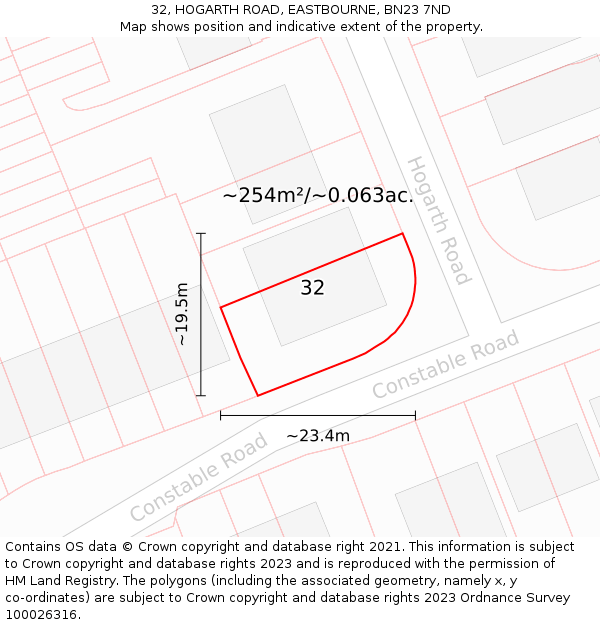 32, HOGARTH ROAD, EASTBOURNE, BN23 7ND: Plot and title map