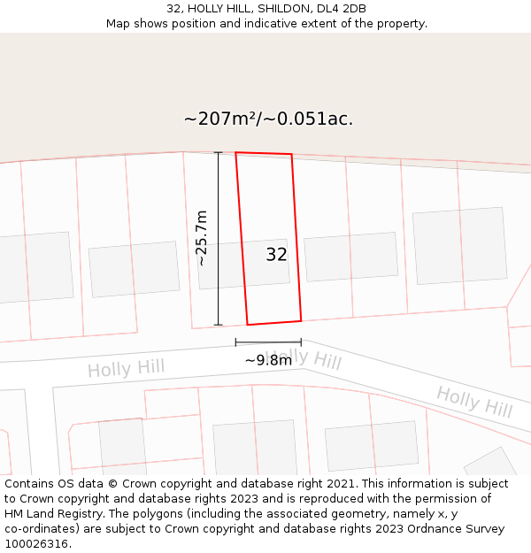 32, HOLLY HILL, SHILDON, DL4 2DB: Plot and title map