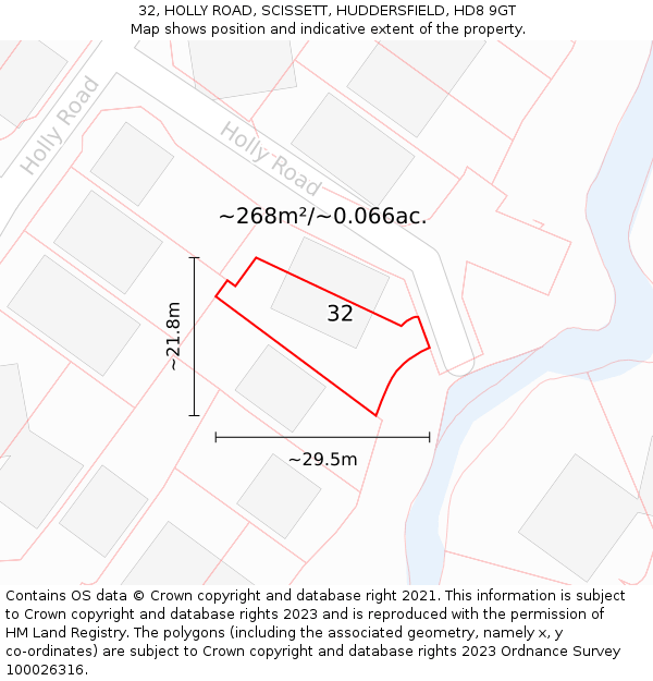 32, HOLLY ROAD, SCISSETT, HUDDERSFIELD, HD8 9GT: Plot and title map