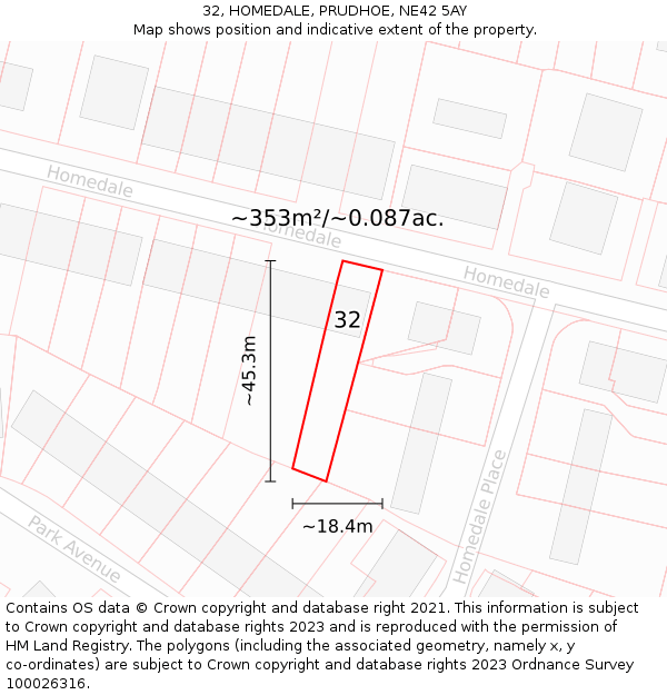 32, HOMEDALE, PRUDHOE, NE42 5AY: Plot and title map