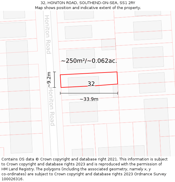 32, HONITON ROAD, SOUTHEND-ON-SEA, SS1 2RY: Plot and title map