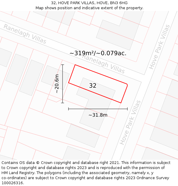 32, HOVE PARK VILLAS, HOVE, BN3 6HG: Plot and title map