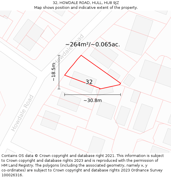 32, HOWDALE ROAD, HULL, HU8 9JZ: Plot and title map