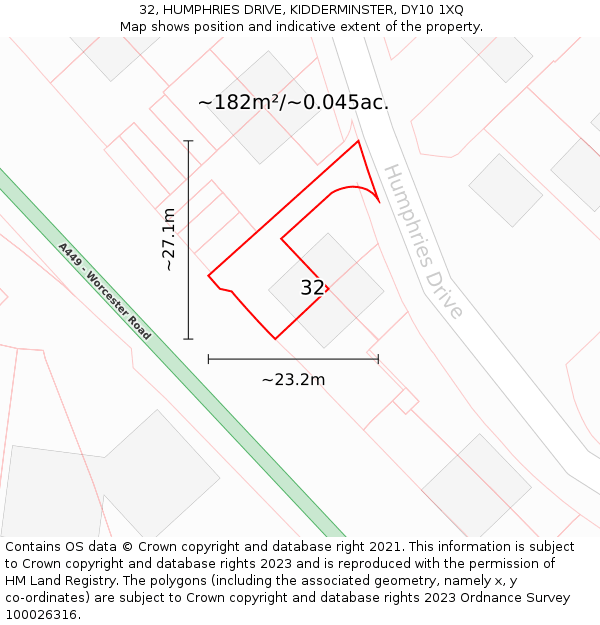 32, HUMPHRIES DRIVE, KIDDERMINSTER, DY10 1XQ: Plot and title map