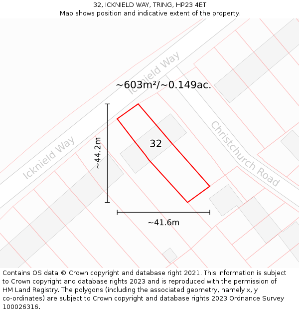 32, ICKNIELD WAY, TRING, HP23 4ET: Plot and title map