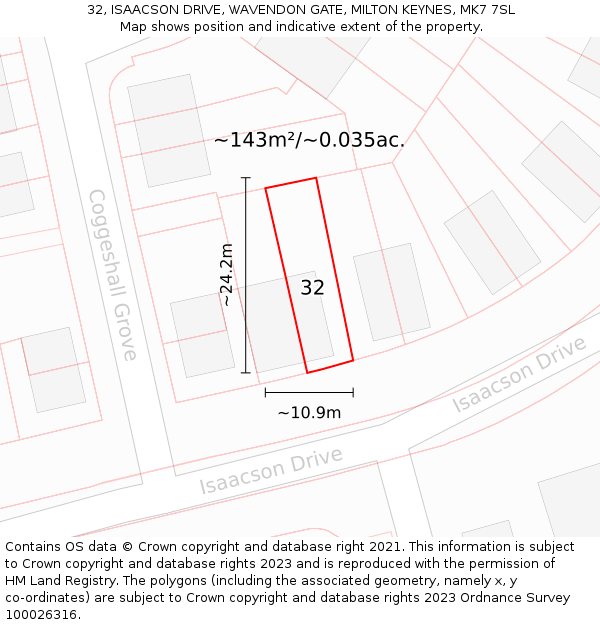 32, ISAACSON DRIVE, WAVENDON GATE, MILTON KEYNES, MK7 7SL: Plot and title map