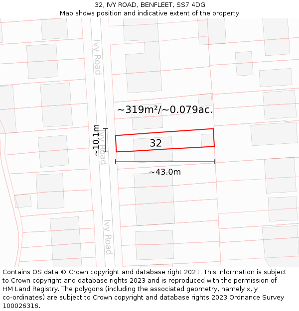 32, IVY ROAD, BENFLEET, SS7 4DG: Plot and title map