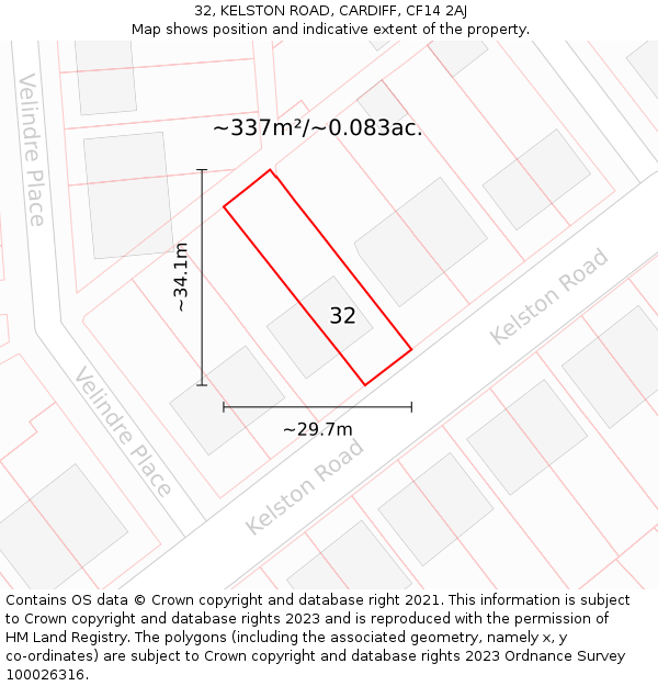 32, KELSTON ROAD, CARDIFF, CF14 2AJ: Plot and title map