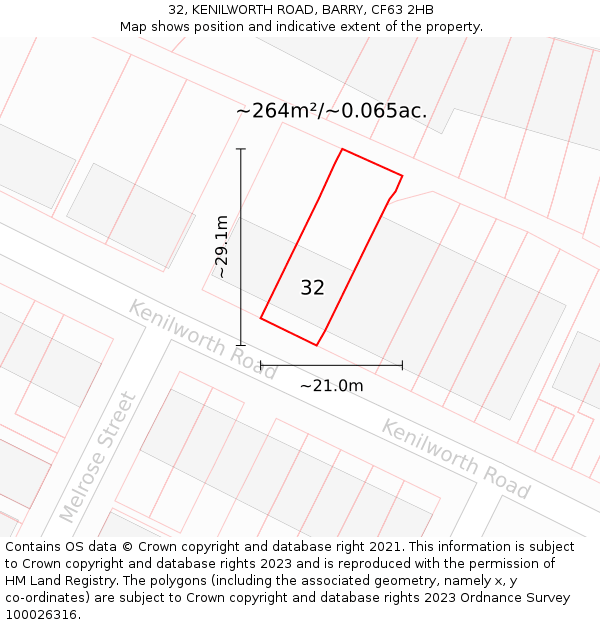 32, KENILWORTH ROAD, BARRY, CF63 2HB: Plot and title map