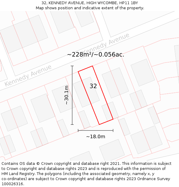 32, KENNEDY AVENUE, HIGH WYCOMBE, HP11 1BY: Plot and title map