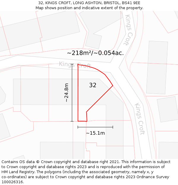 32, KINGS CROFT, LONG ASHTON, BRISTOL, BS41 9EE: Plot and title map