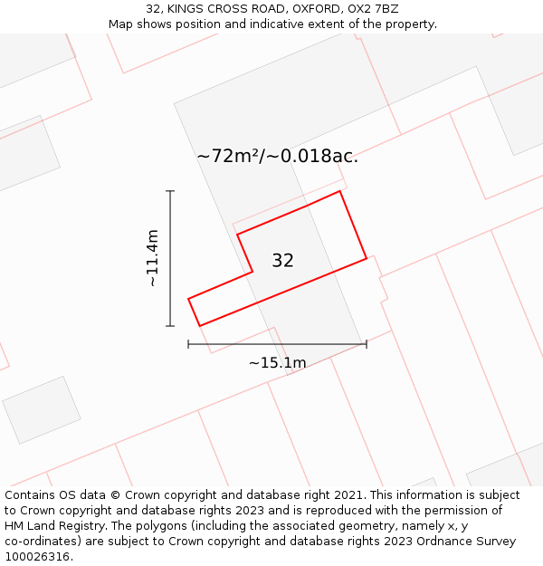 32, KINGS CROSS ROAD, OXFORD, OX2 7BZ: Plot and title map