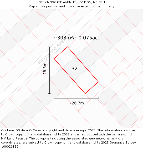 32, KINGSGATE AVENUE, LONDON, N3 3BH: Plot and title map