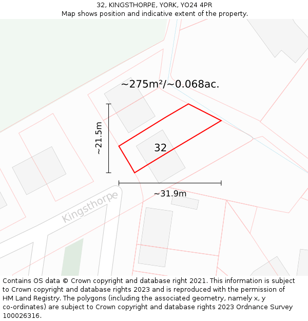 32, KINGSTHORPE, YORK, YO24 4PR: Plot and title map