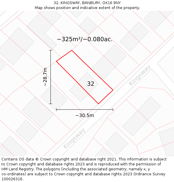 32, KINGSWAY, BANBURY, OX16 9NY: Plot and title map