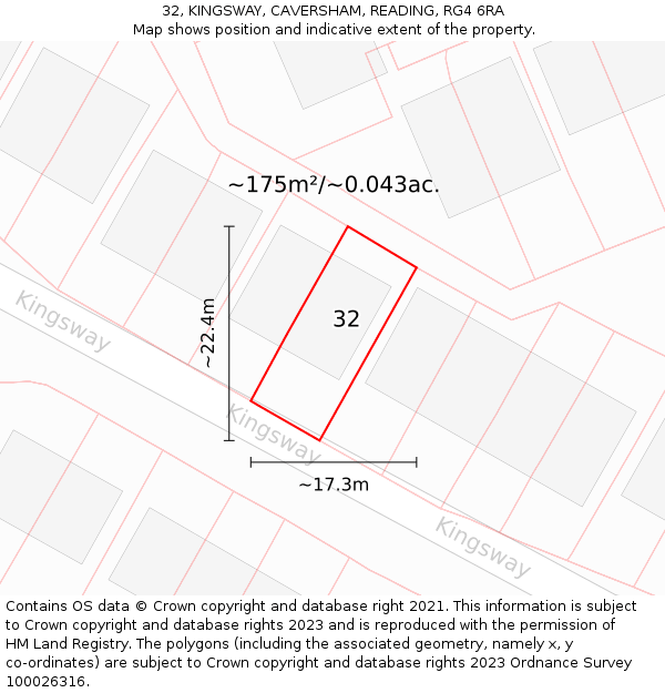 32, KINGSWAY, CAVERSHAM, READING, RG4 6RA: Plot and title map