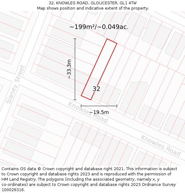 32, KNOWLES ROAD, GLOUCESTER, GL1 4TW: Plot and title map