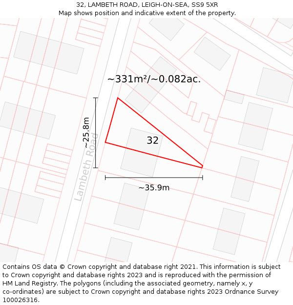 32, LAMBETH ROAD, LEIGH-ON-SEA, SS9 5XR: Plot and title map