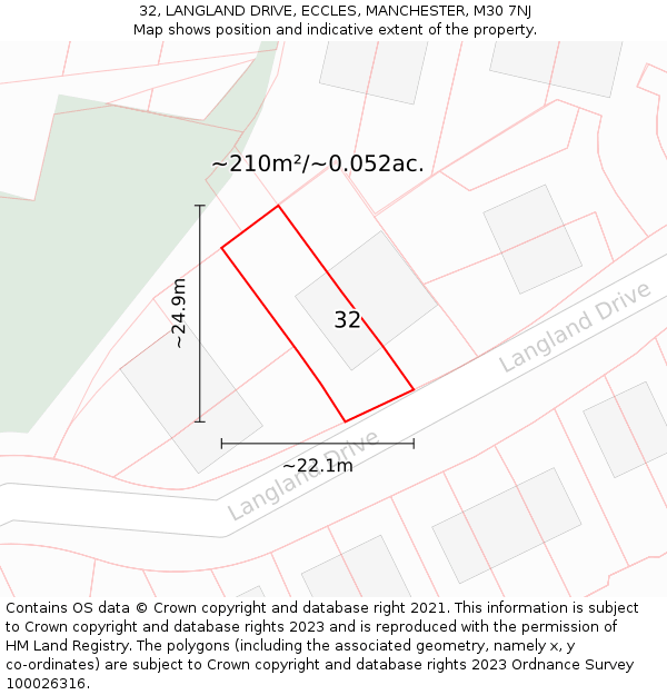 32, LANGLAND DRIVE, ECCLES, MANCHESTER, M30 7NJ: Plot and title map